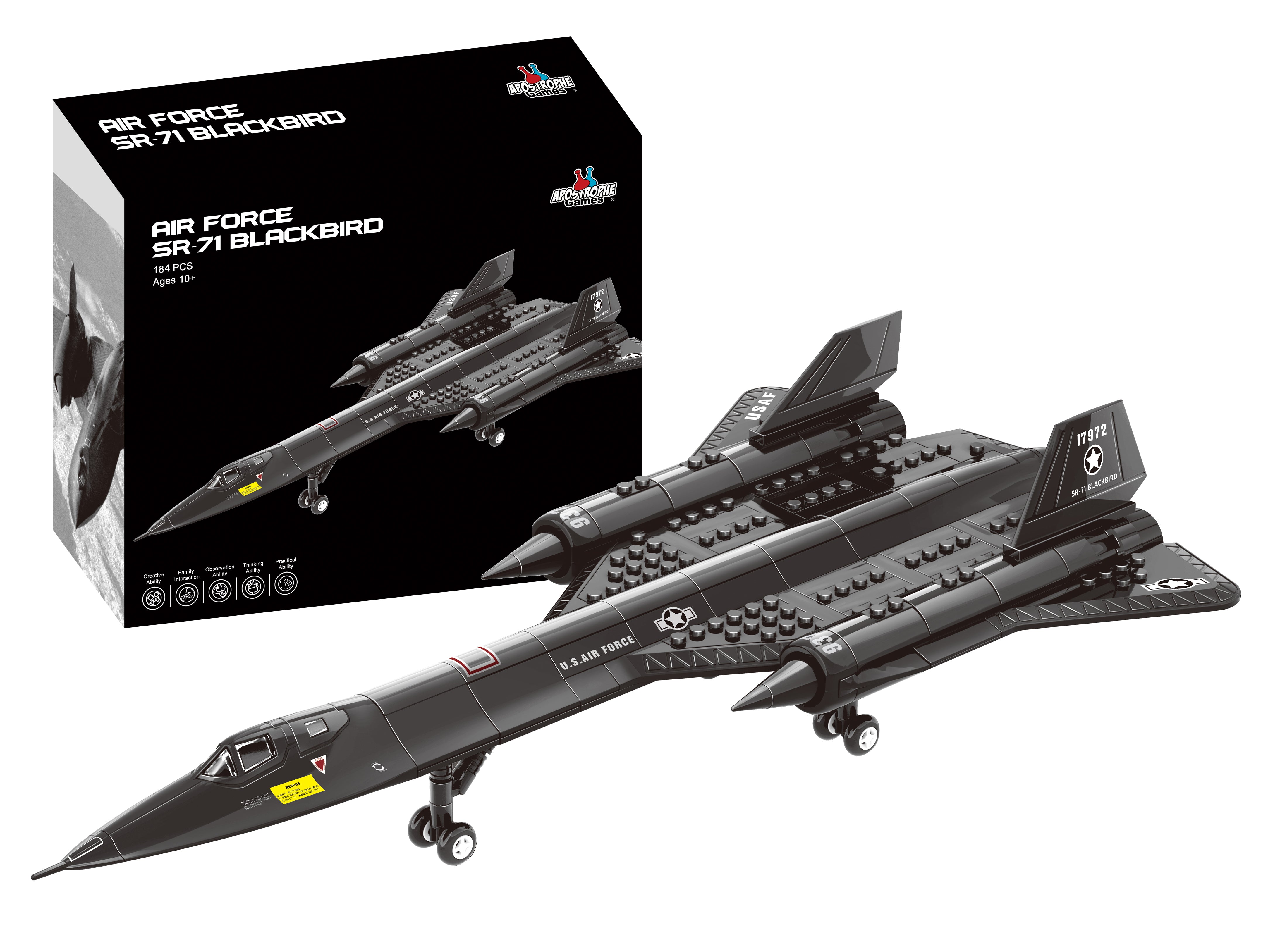 SR-71 Blackbird Jet Building Block Set – 184 Pieces – Apostrophe Games